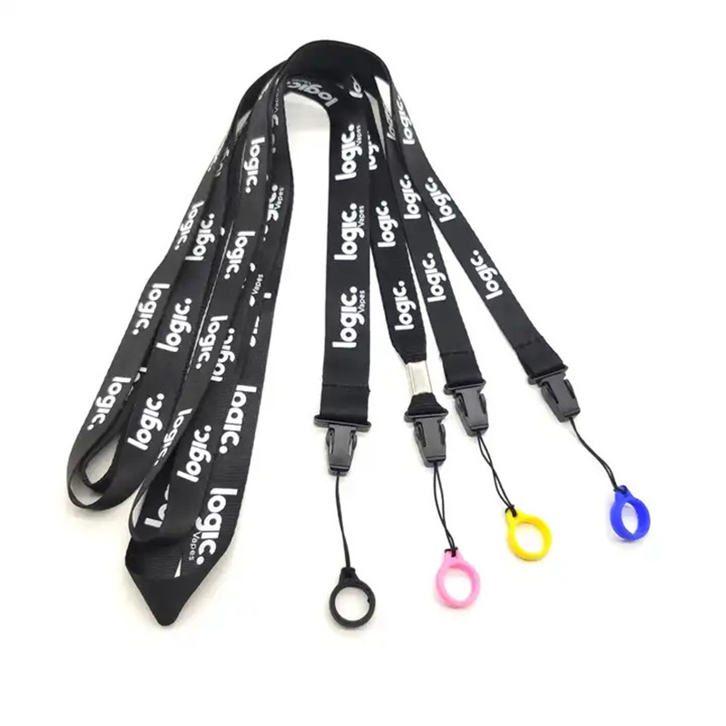 Custom Printed Logo Detachable Anti-loss Neck Strap Pen Holder Lanyards with Silicon Rubber Ring