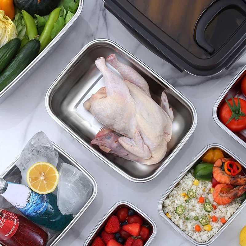1x 304 Stainless Steel Lunch Bento Box Family Refrigerator Food Storage Containers Portable Outdoor Lunch Boxes 7 Sizes ChoiceM251121