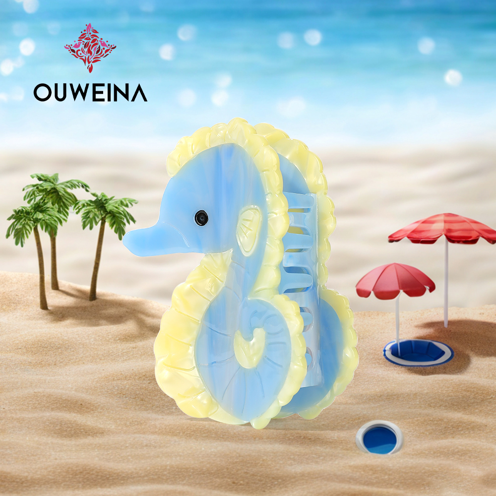 Personalized niche acetate grab clip original design style seahorse DW00360 cute animal hair accessories high ponytail clip