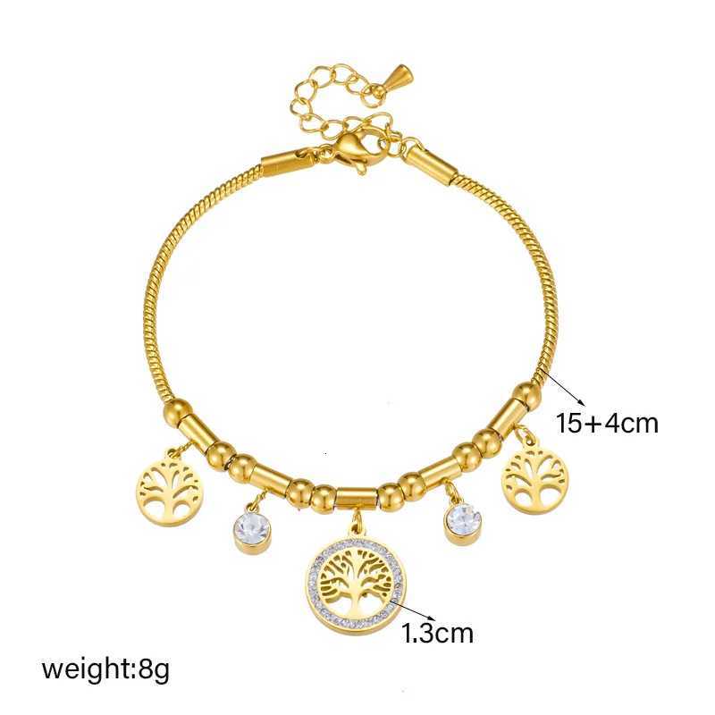 316L Stainless Steel Elegant Gold Color Tree - of - Life Charms Bracelet With Shiny Zircon Stone For Womens Daily WearW251121