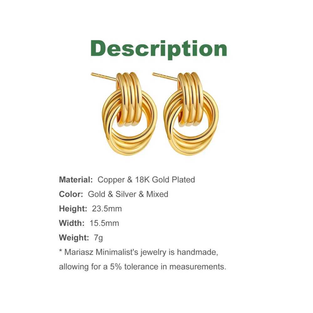 Korean 1/3 pair laminated stud copper retro three knot pure gold hoop earrings suitable for women to embrace party jewelryXJ250421