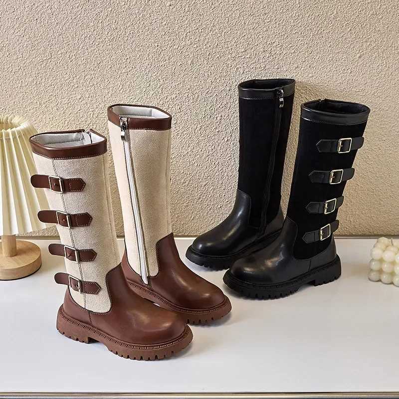 Children High Boots for Girls 2024 Autumn Winter New Fashion and Comfortable British Style Casual Versatile Trendy Leather ShoesW251121