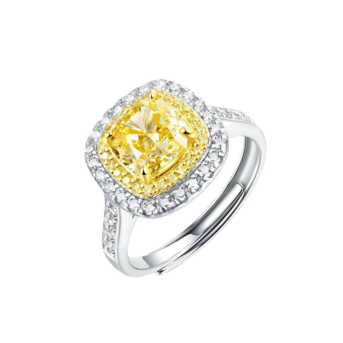 2025 Ins Top Sell Wedding Rings Luxury Jewelry 925 Silver Fill Cushion Shape Yellow 5A Cubic Zircon CZ Diamond Party Eternity Women Engagement Bridal 