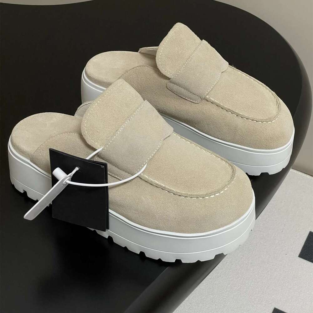 Shoes Women Size35-41 Natural Cow Suede Mules Flat Platform Genuine Leather Slippers Round Toe Designer Shoe atillas De Mujer