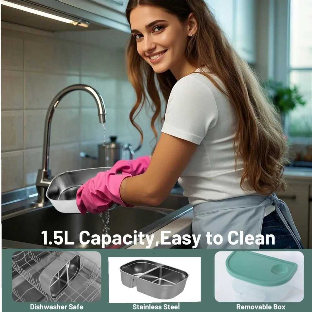 Electric Lunch Box for Adults-60W Fast HeatedLunch Box for MenWomen with Dual 15LStainless Steel Containers Fast Heating PortaM251121