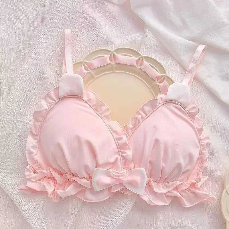 Little White rabbit ears girls underwear Japanese girls pure desire small chest thin bra without underwireXJ251106