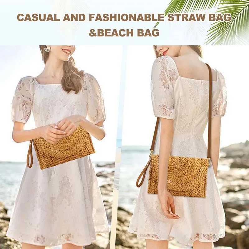 Straw Clutches Beach Bag For Women Summer Crossbody Straw Bag With Bag Strap Rural Style Woven Shoulder Bag Casual Purse WalletsT251121