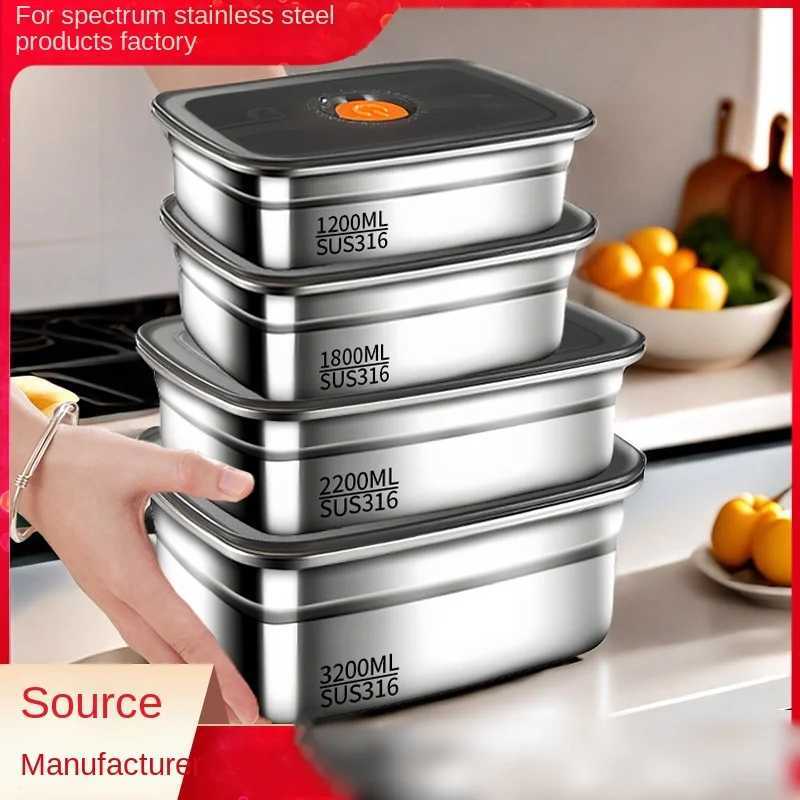 316 Stainless Steel Crisper Lunch Box Sealed Leak-proof Bento Box Refrigerator Freezer Storage Box Camping Lunch BoxM251121