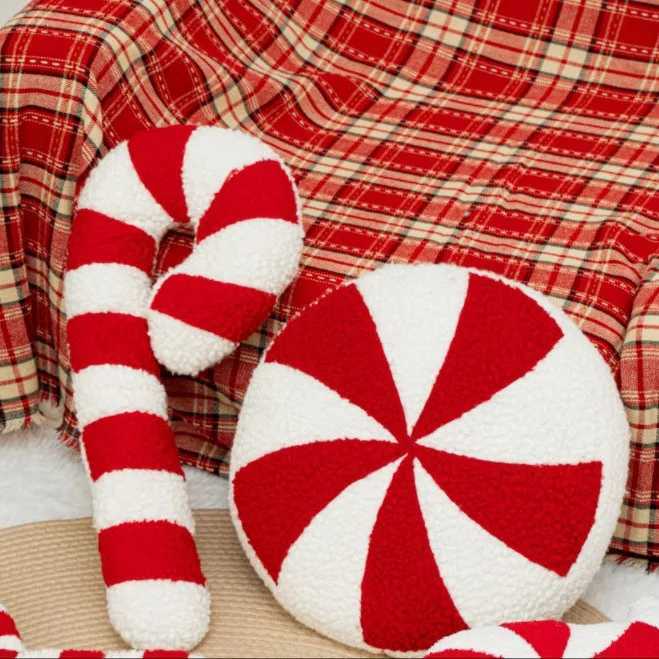 Christmas Cane Shaped Candy Creative Holiday Plush Cushion Doll Red and White Cane Sofa Backrest Atmosphere Decoration C251121