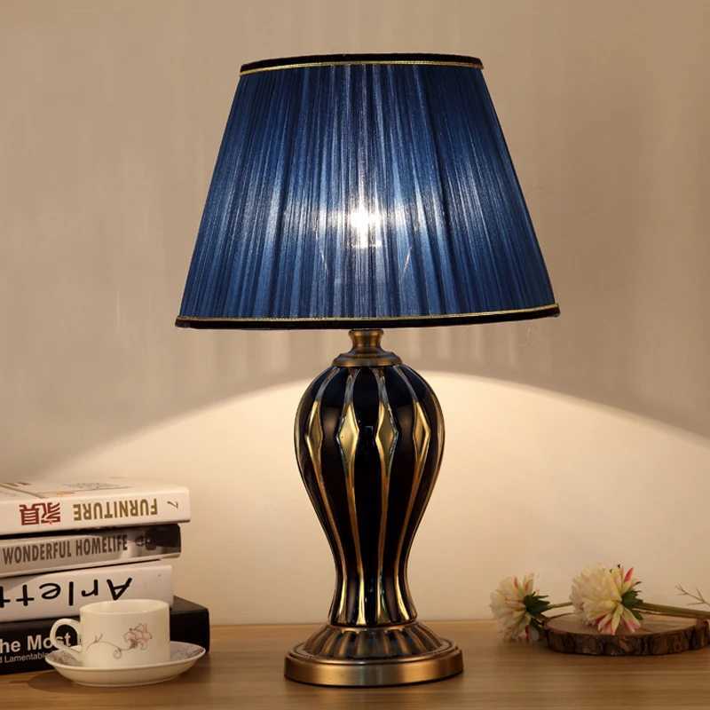 OUDELADI American style antique blue desk lamp living room bedside lamp hand painted creative ceramic desk lamp C251121