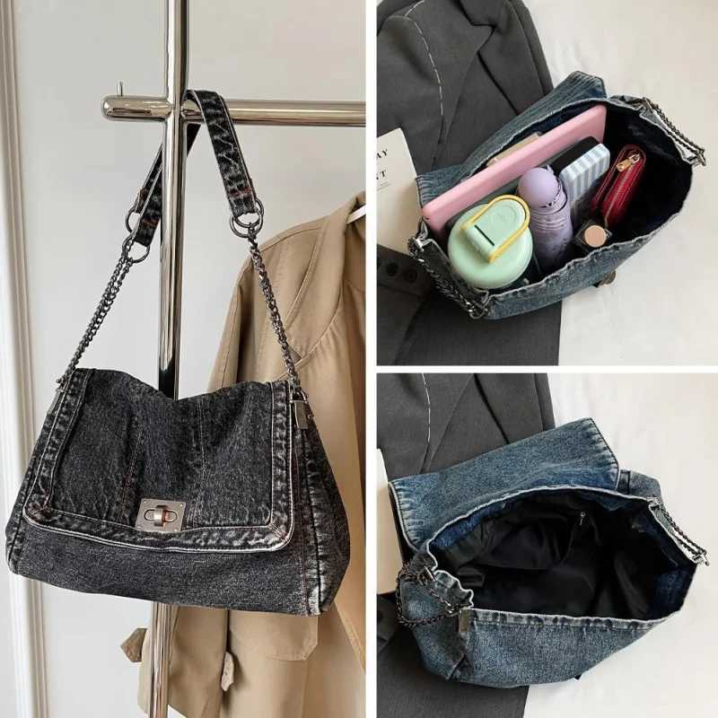 Wens Denim Shoder Bag Denim Tote Bag Adjustable Chain Shoder Strap Crossbody Bag Fi Wallet Handbag Y251121