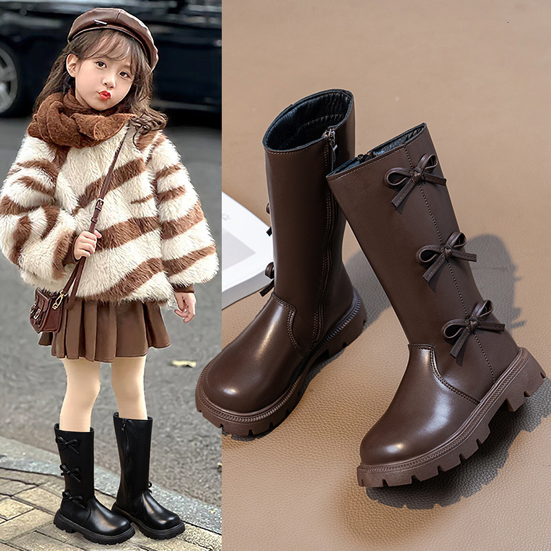 New designer shoes Girls Long Boots Autumn Winter New Style High Boots Fashionable Bow Princess Leather Boots Children s Martin Boots