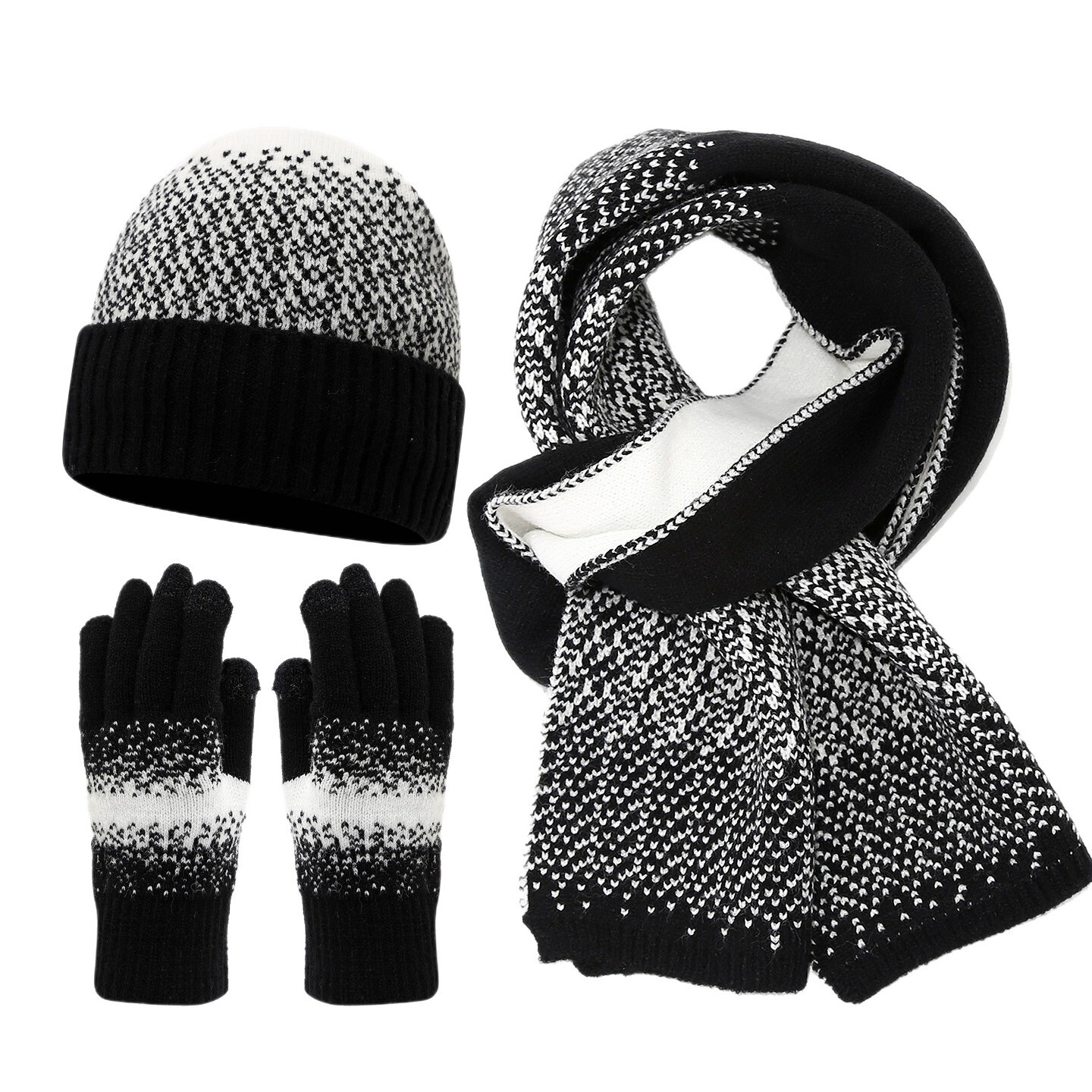 Color-Block Knitted designer Hat Scarf Touchscreen Gloves Three-Piece Set Autumn Winter Women's Cold-Proof Hat Warm Set free shipping