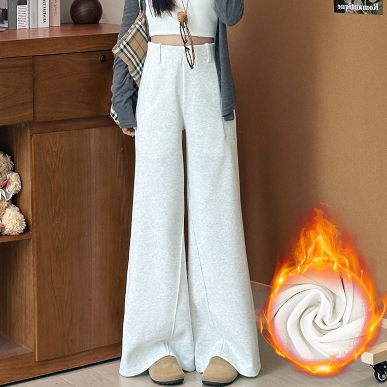 Designer luxury Fleece-Lined Thickened Gray Sweatpants for Women 2025 New Autumn Winter High-Waisted Warm Cotton Pants Loose Straight Wide-Leg Pants