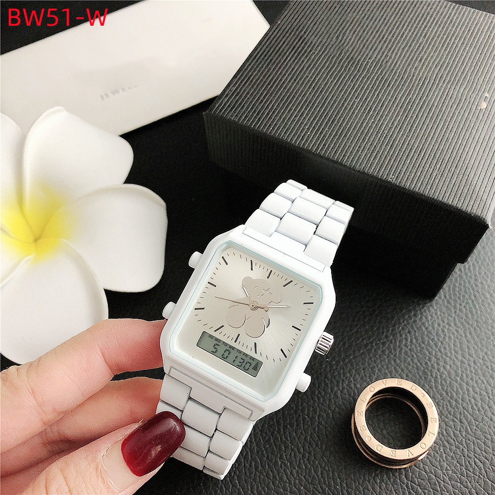 Women Men Silver Rose Gold Stainless Steel Black White Pink Red Bear Square Electronic Watch Chain Pulsera Span Jewelry A Gift