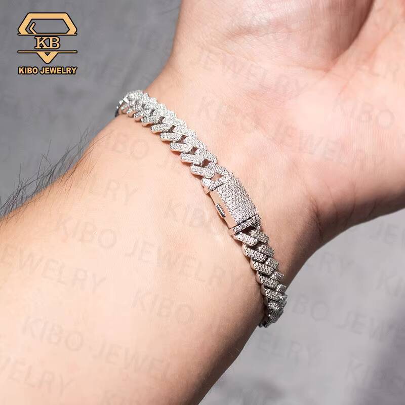 Hot Sale 2025 Hip Hop Fine Bracelets Iced Out Fashion Bracelets 925 Sterling Silver 8mm Miami Moissanite Cuban Bracelet for Men