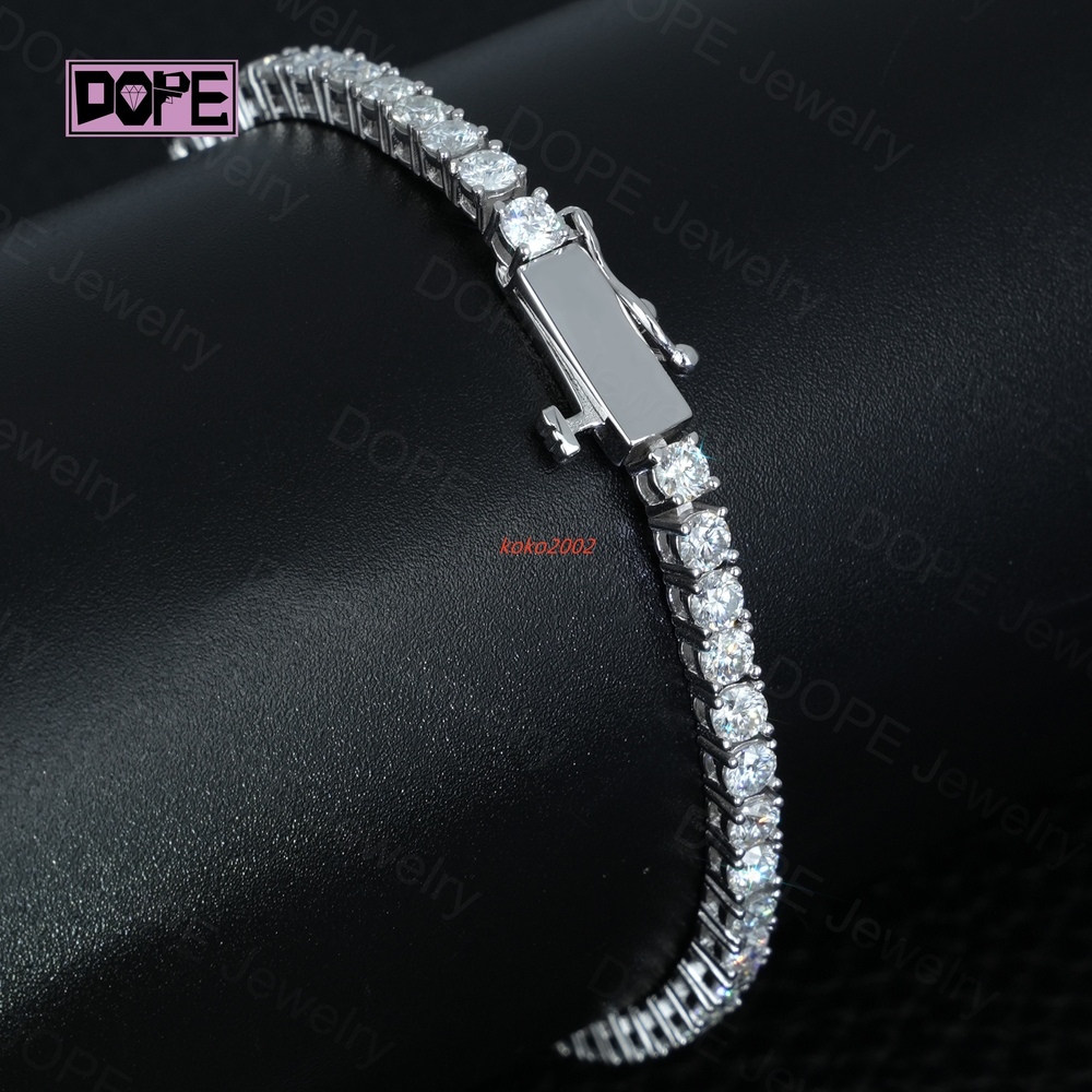 3mm Hot Selling VVS Moissanite Bracelet Iced Out 925 Sterling Silver White Gold Plated Bling Moissanite Tennis Bracelet