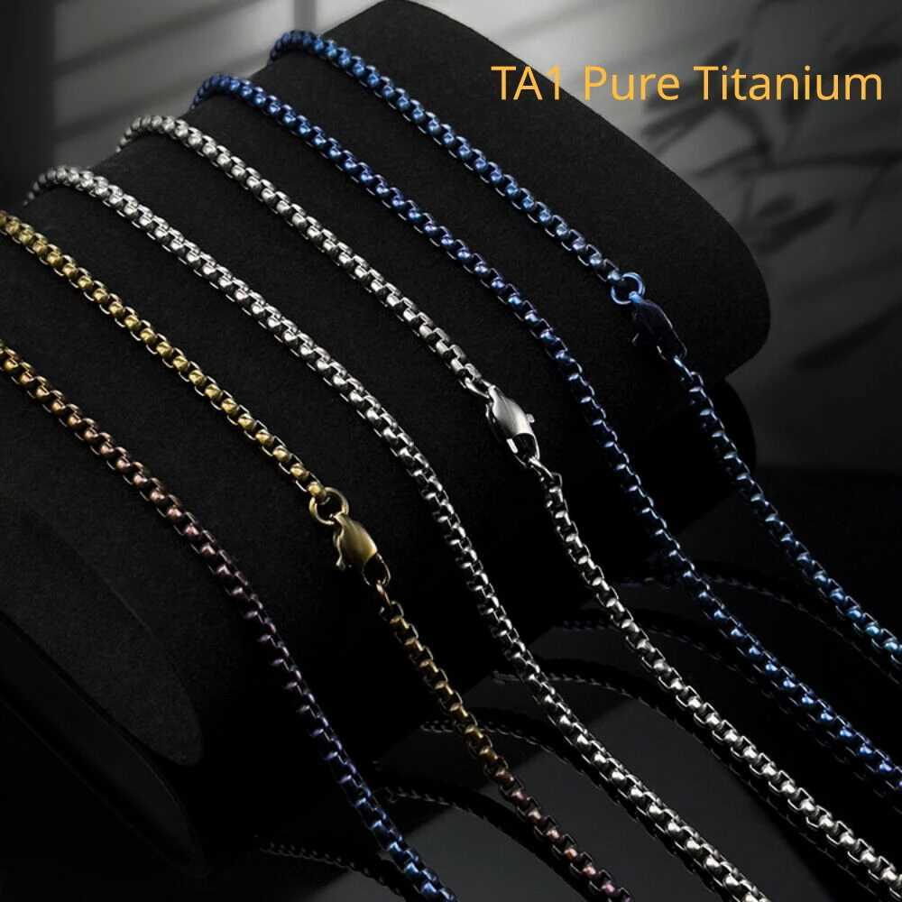 New 3mm TA1 Pure Titanium Rolo Box Chain Necklace Bracelet for Men Women Blue Gray Anti-Allergy Skin Friendly Square NecklaceXJ251121