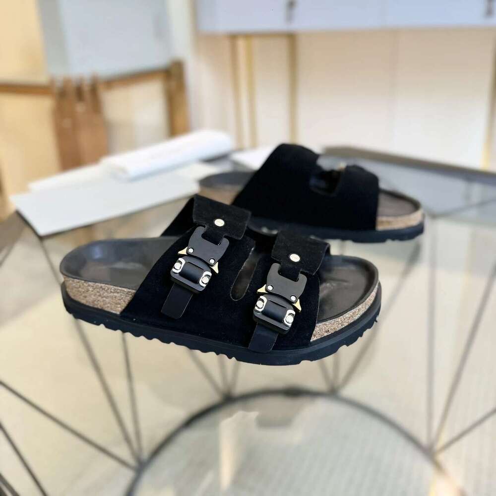 New Women Size35-45 Natural Cow Suede Couple Sandals Flats Solid Colors Leisure Summer Designer Shoes atillas De Mujer