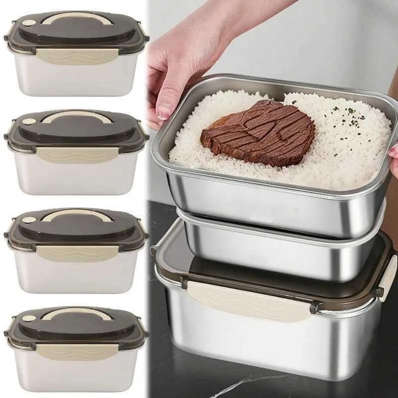 Stainless Steel Lunch Box with Handle Fresh-keeping Portable Home Kitchen Dining Storage Container Leak-proof Bento BowlM251121
