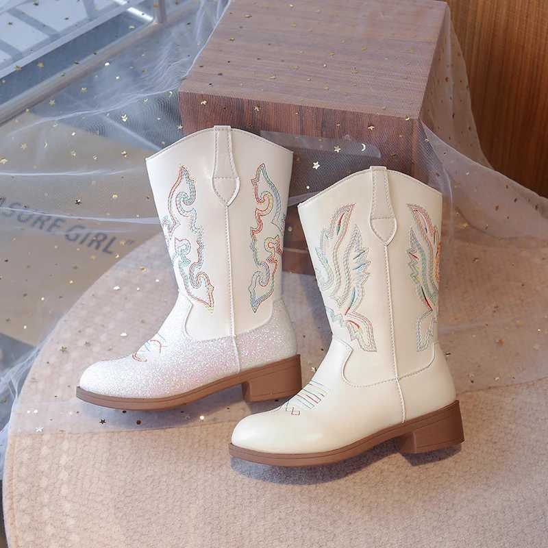 Childrens Fashion Boots 3-18 Years Old Embroidered Boys Girls Western Boots Size 27-36 Fall and Winter Tall Kids Boots ShoesW251121