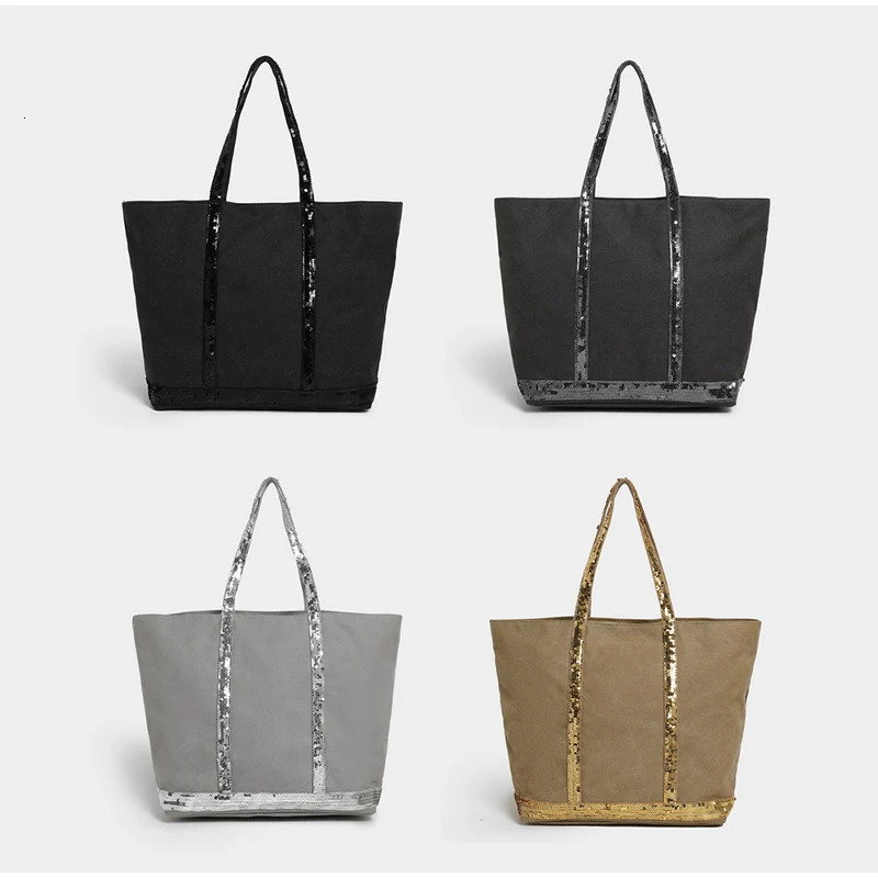 Retro Large-capacity Canvas Tote Bag Contrast Color Sequins Highquality Handbag Unisex Large Travel Shoulder Messenger Bag 251121
