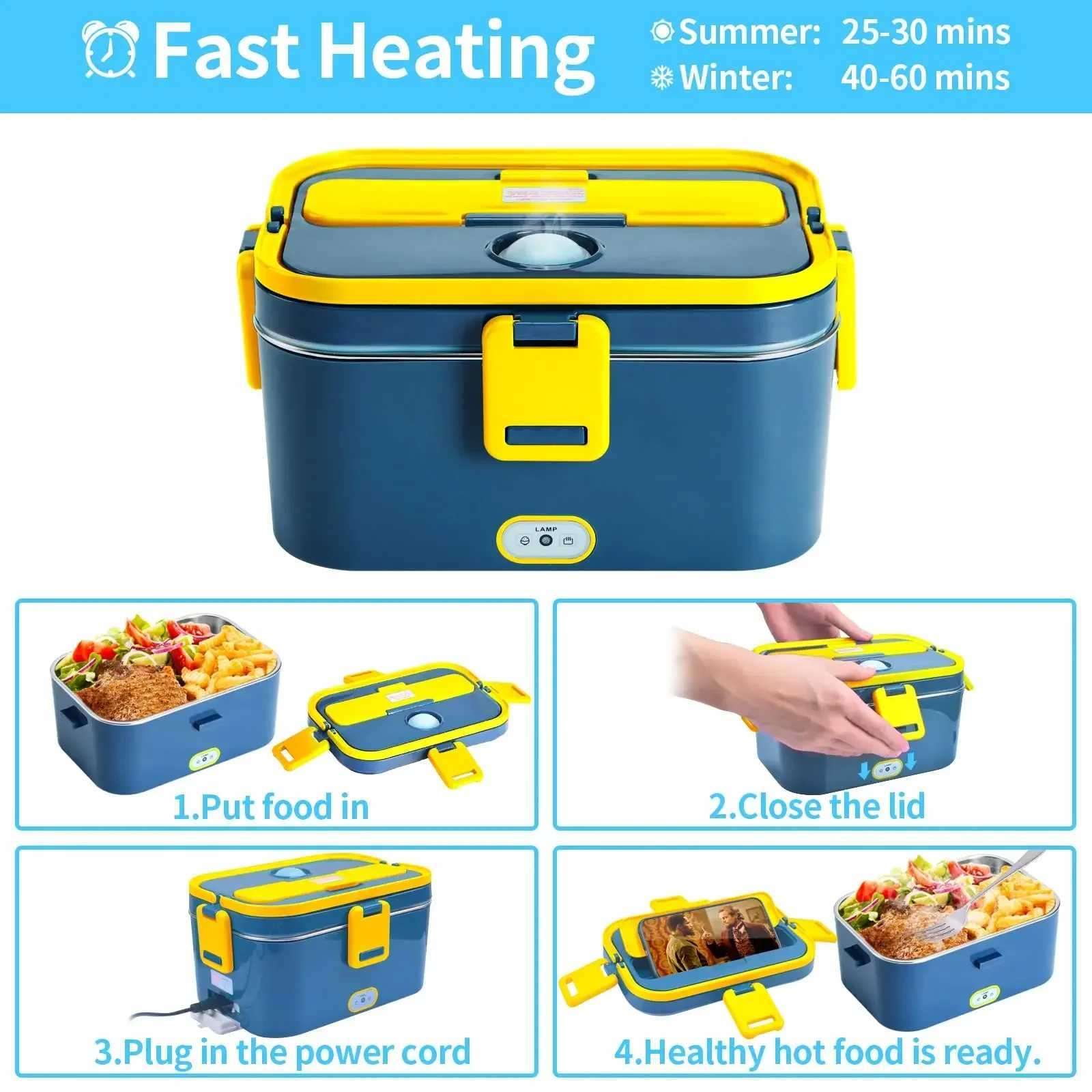 Electric Lunch Food Warmer Stainless Steel Electric Heating Lunch Box School Heated Camping Bento Picnic Portable Heating BoxM251121