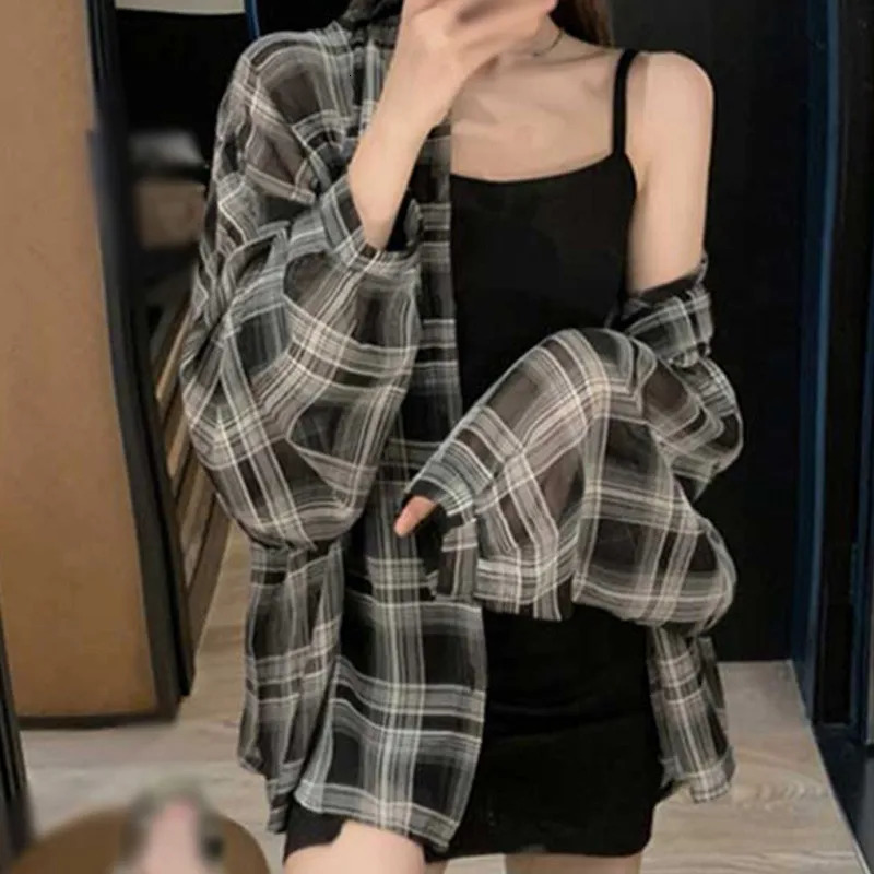Summer vintage plain weave loose casual chiffon long sleeved sun protection shirt suitable for summer casual lazy style thin cardigan 250418