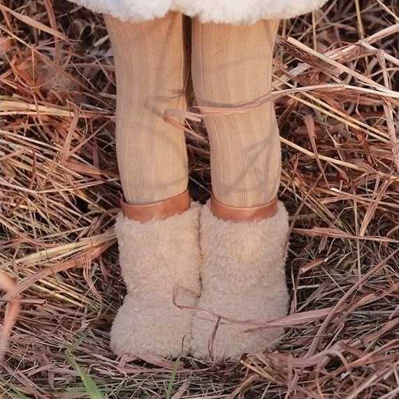 Kids Princess Boots Warm Soft Sole Girls Plush Shoes Korean Style 2025 Winter New Children Short Boots with Warm Fur VersatileW251121