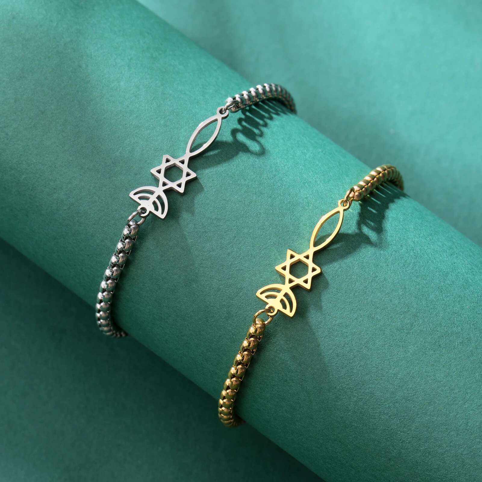 Lucktune Menorah Star of David Charm Bracelet Stainless Steel Jewelry Vintage Snake Chain Women's Hand Bracelets Wholesale Gift