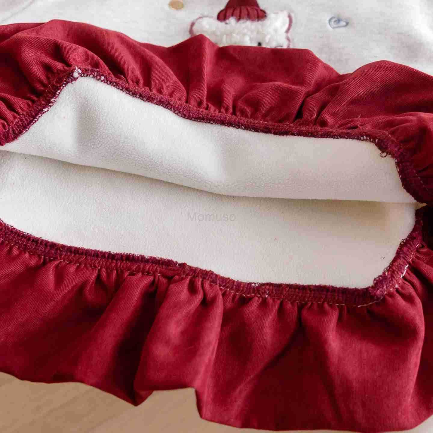 Sanrio Girls Winter Velvet Sweatshirt New Sweet Cartoon Hello Kitty Snowman Warm Top Thickened Splicing Ruffle Hemline Pullover H251121