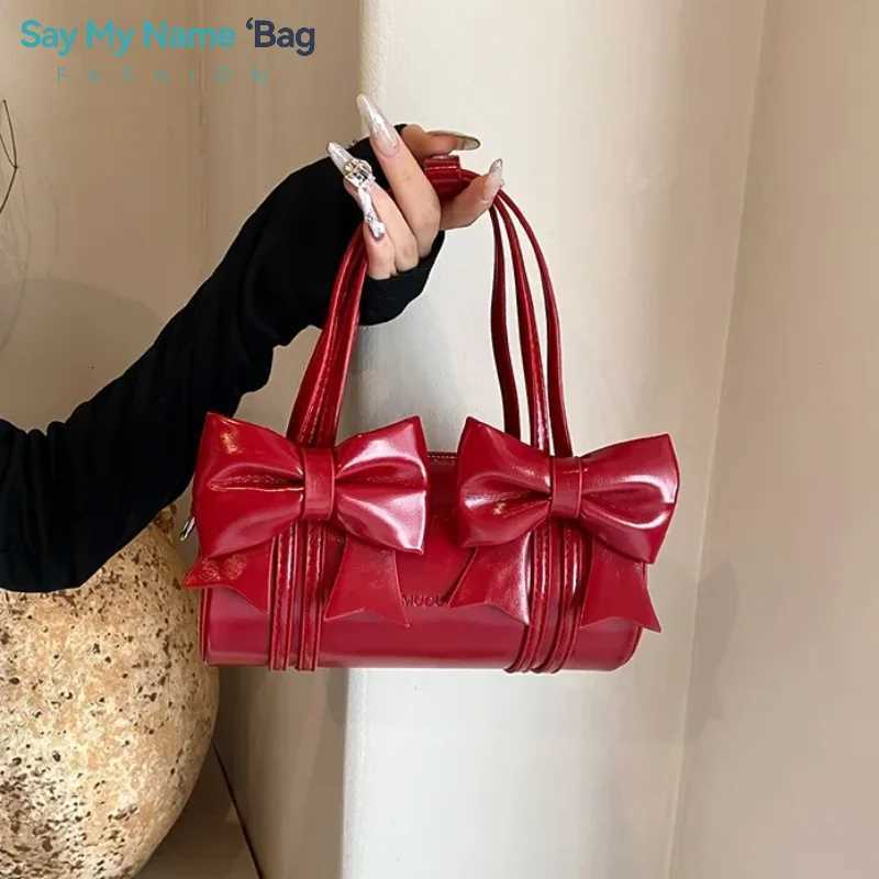 PU Leather Exquisite Bow Glossy Bost Shoder and Crossbody Bags Large Capacity Underarm Purse Suitable Various Occasi Y251121