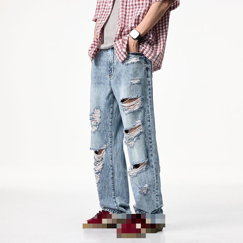 Street beggar pants, straight-leg style, monkey cat whiskers, hand-sewn with sand and washed with water---NB0081