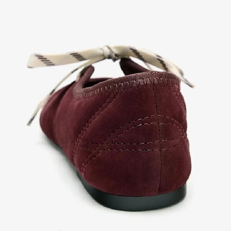 Fashion Lace Up Sewing n Ballet Flats Women High Quality Faux Suede Mary Jane Shoes Comfortable Round Toe Loafers 251121