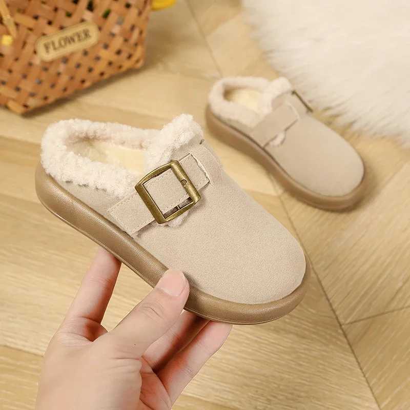 Winter Children Warm Plush Slippers Fashion Soft Bottom Kids Simple Mules Shoes Versatile Causal Girls Cotton Slippers Non-slipW251121