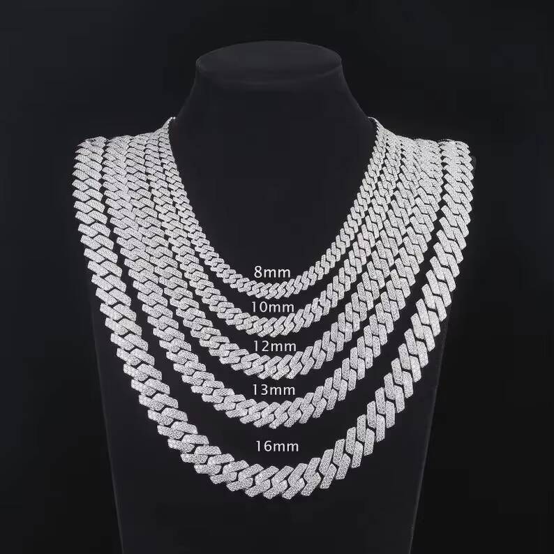 Hot Sale Hip Hop Jewelry 10mm Pendant Necklace Chain 925 Sterling Silver Moissanite Cuban Chain Necklace for Men Women