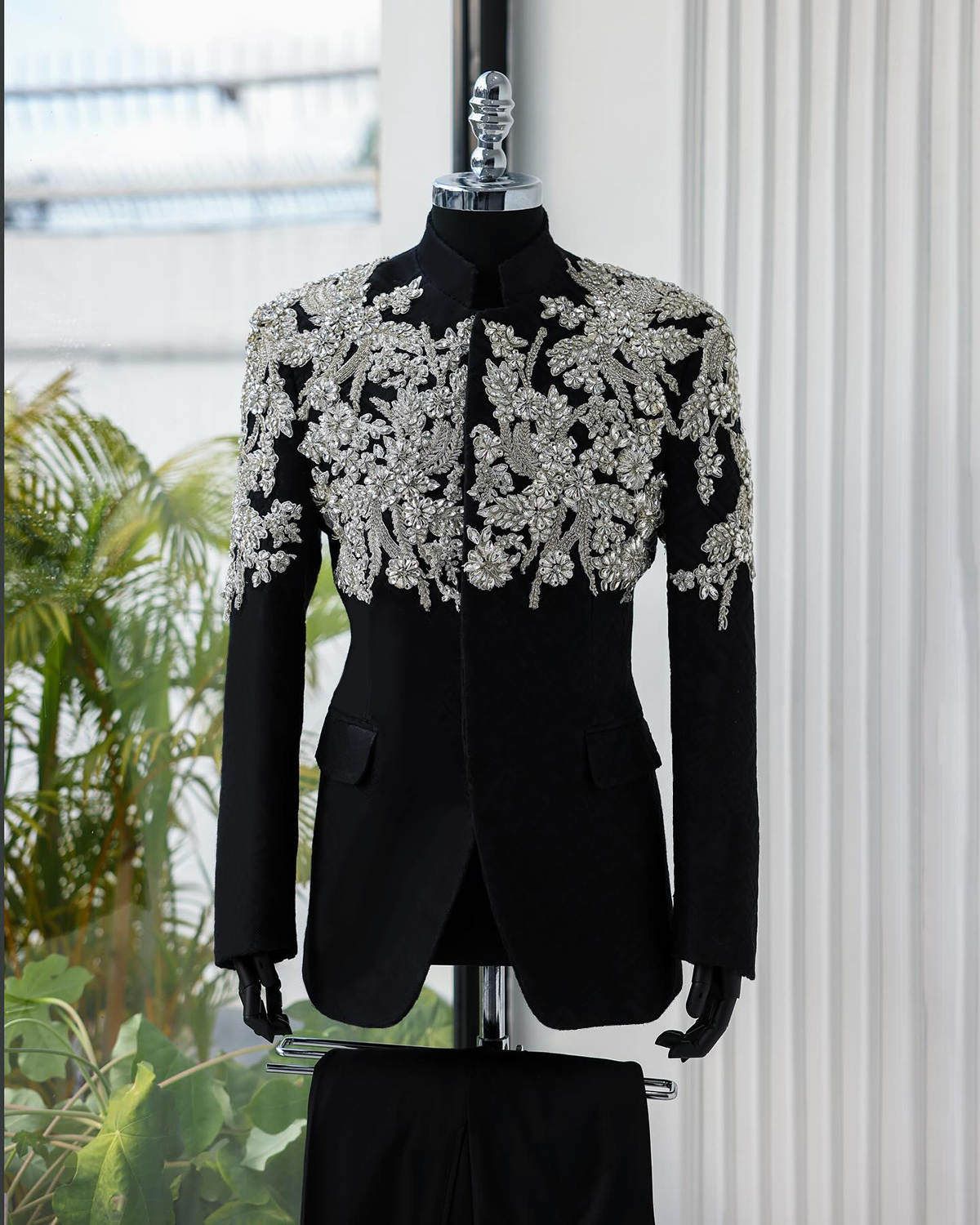 Luxury Men's Wedding Tuxedos 2 Piece Single Breasted Rhinestone Vintage Blazer Groom Prom Party Birthday Customize Suits Pant+Coats