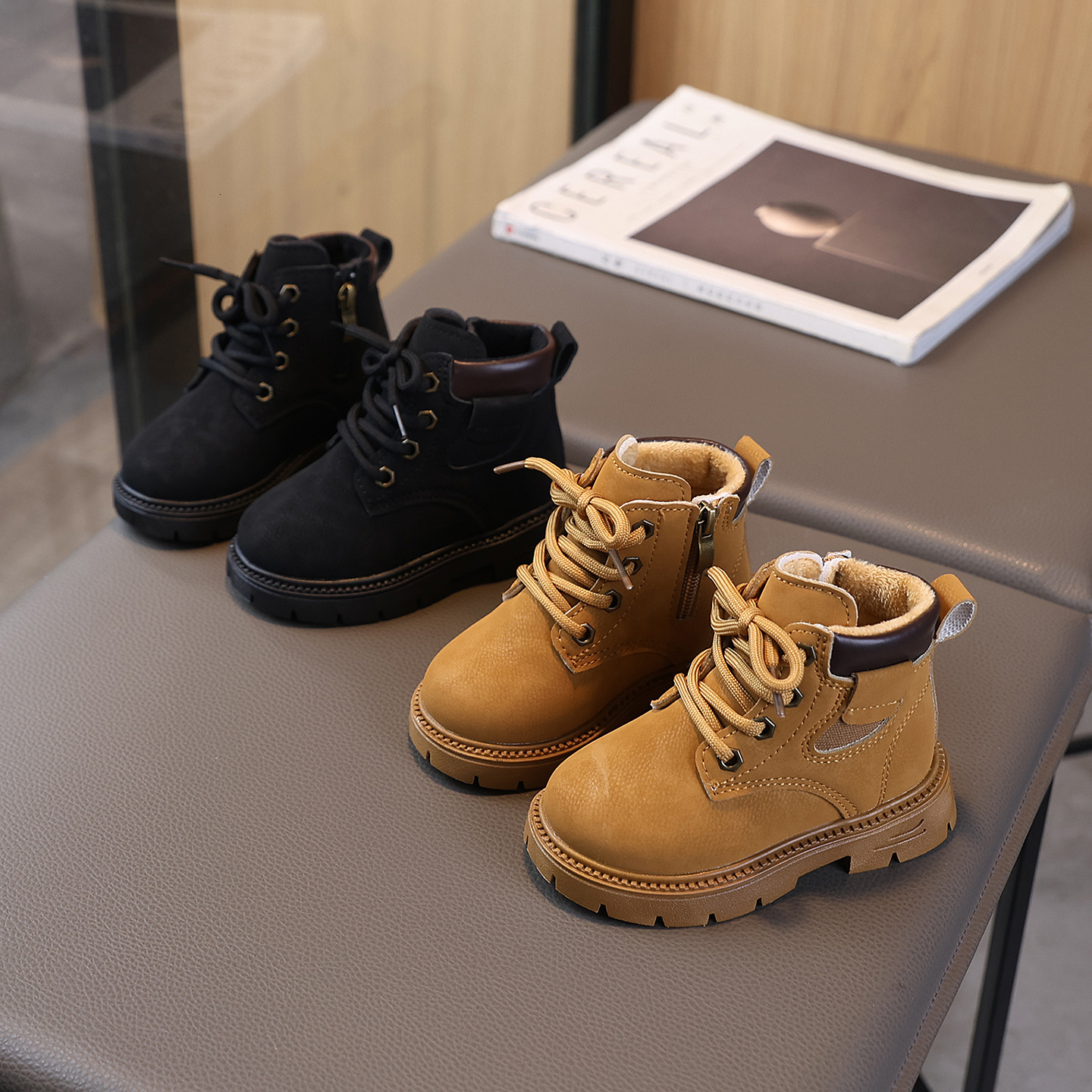 New designer shoes Autumn Winter New Children s Martin Boots Girls Boots British Style Leather Boots with Fleece Lining Boys Baby Shoes Little Yellow 