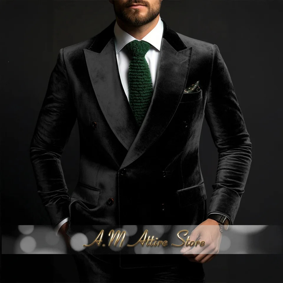 ious Green Velvet Double Breasted Suit for Men 2piece Lapel Jacket Pants Set Wedding Cocktail Ball Party Tuxedo 251114