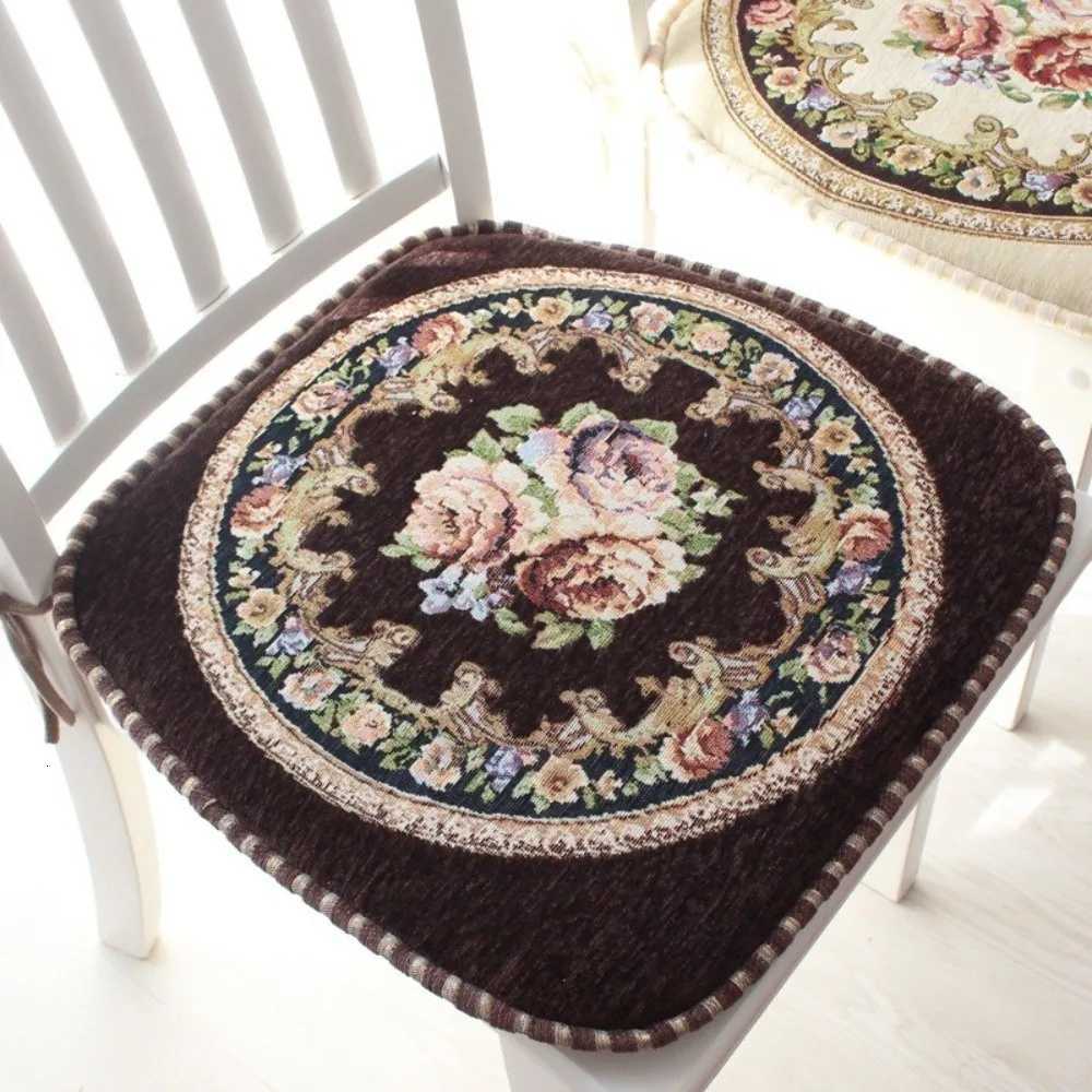 Vintage Chenille Dining Chair Cushion Detachable Non-slip Floral Chair Mat Soft with Straps Jacquard Seat Cushion C251121