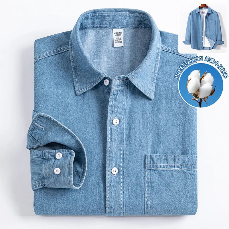 Denim Pure Cotton Long-Sleeve With Pocket Shirt Classic Fashion Embroider Comfortable Clothes 251120