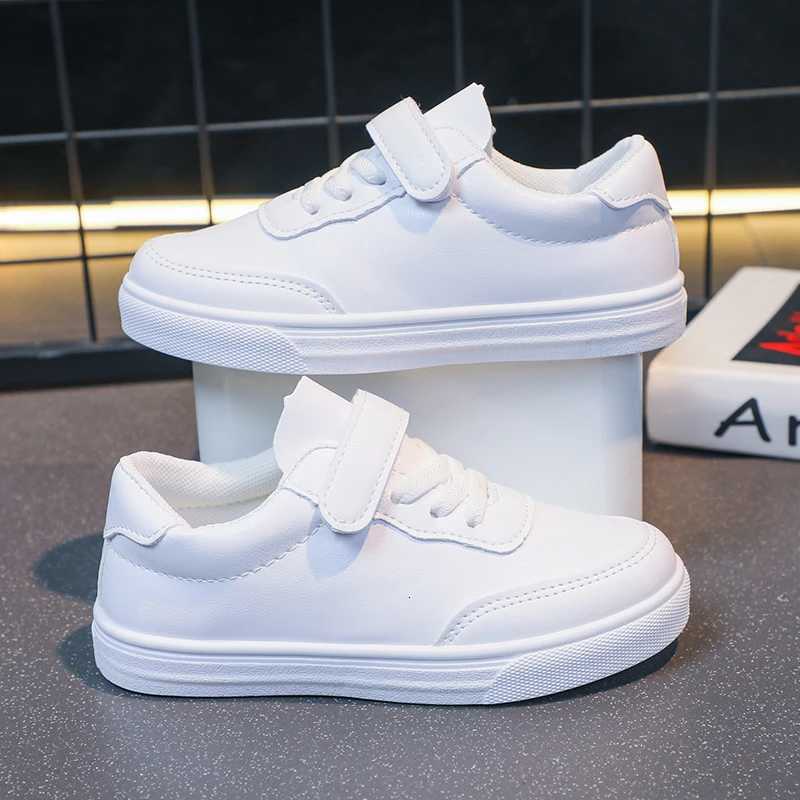 Children Casual Shoes White Pu Leather Plain Design School Kids Sneakers Unisex All-match 26-36 Four Seasons Boys Girls ShoesW251121