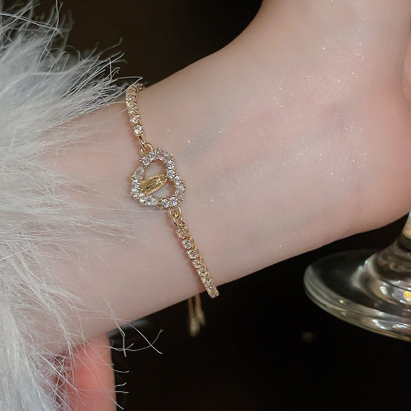 Super Shiny Zircon Oval Heart Buddha Adjustable Light Luxury High-end Feel Bracelet Niche Exquisite Jewelry for Women - view 4