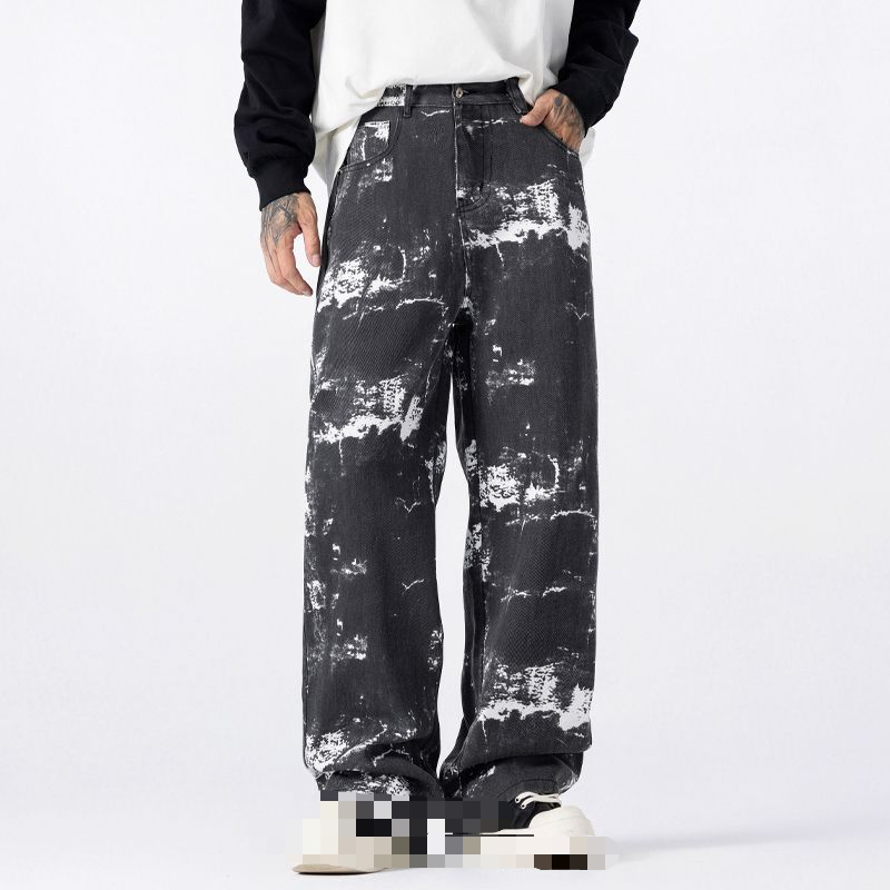 A classic, light luxury, high street style black loose wide-leg jeans for men in the 2025 autumn/winter collection---C209