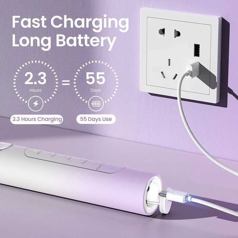 YUNCHI Sonic Electric Toothbrush C2 Adult Toothbrush Rechargeable 2 Minutes Smart Timer 5 Modes with 8 Replacement Brush Heads C251121