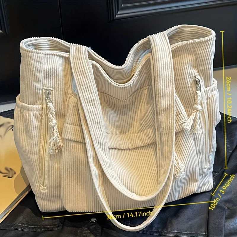 Corduroy Tote Bag with Multiple Pockets Casual Chic Handbag Women Shoulder Bags for Woman Perfect for Shopping Commuting TravelT251121