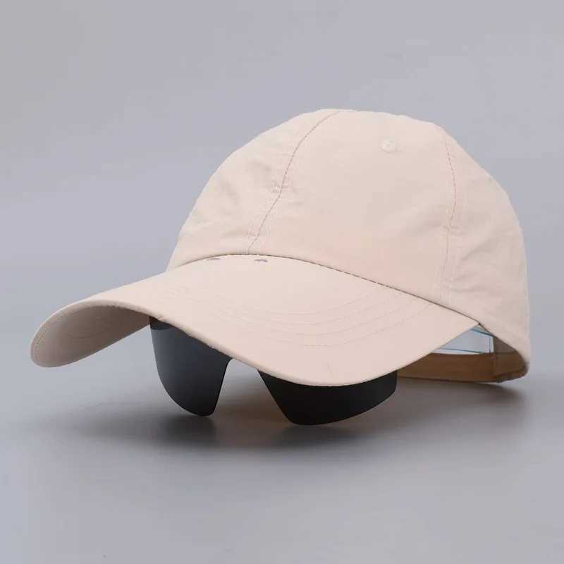 Unisex Solid Color Quick Dry Baseball Cap with Integrated Glasses Extended Brim for Outdoor UV Sun Protection L251121
