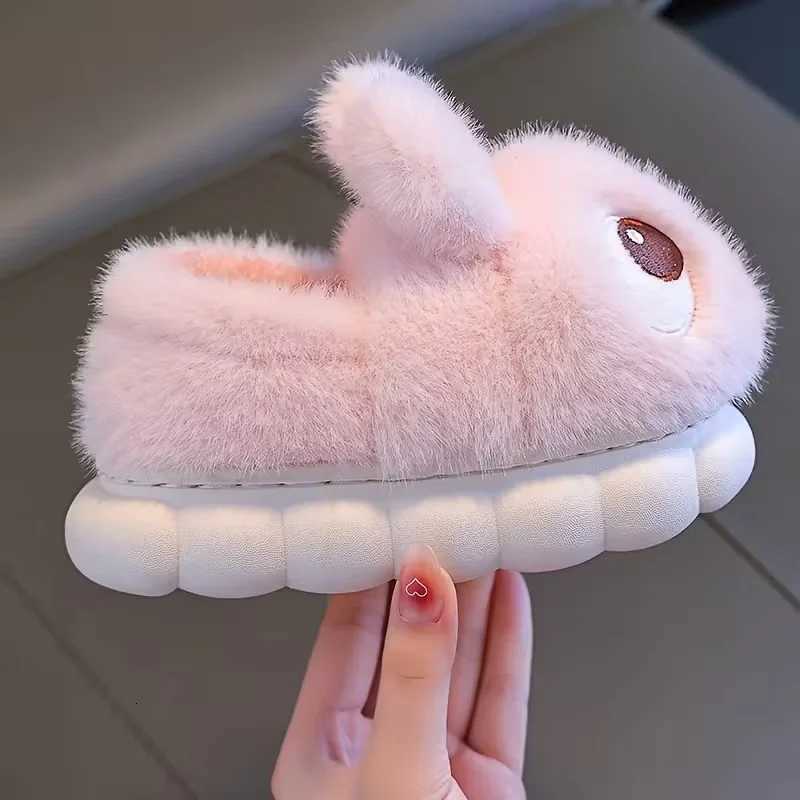 Boys Girls Autumn Winter Cotton Slippers Kids Slip-On Warm Shoes Cute Rabbit Non-slip Soft Comfortable Plush Home Indoor ShoesW251121