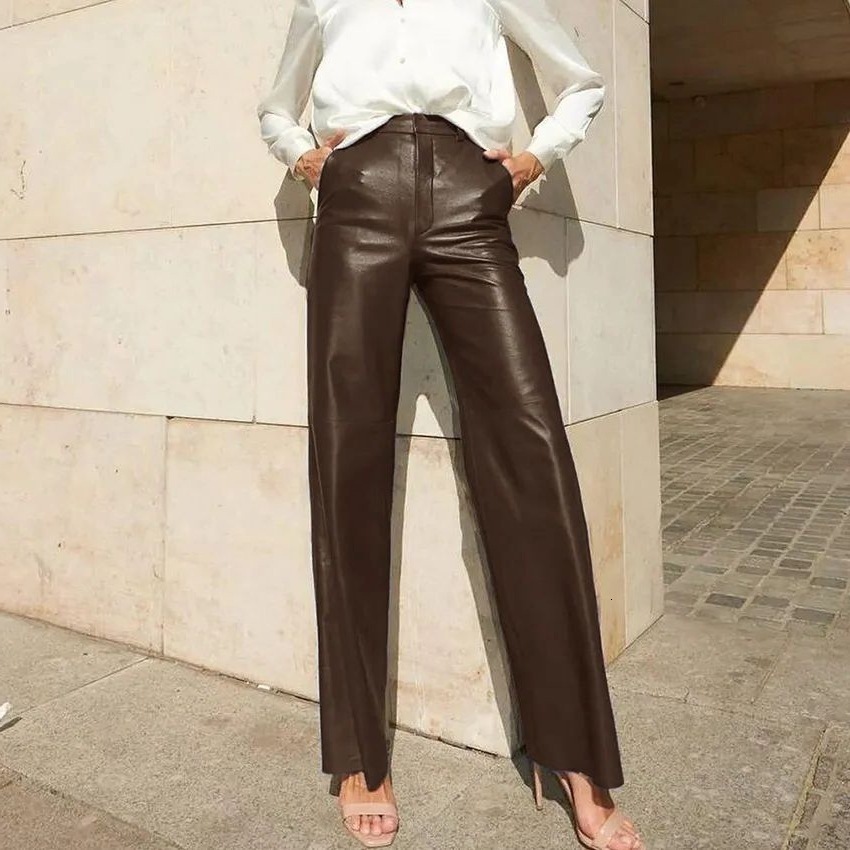 Women s PU Leather Pants Trousers ZANZEA Autumn Fashion OL Wide Leg PalazzoOversized Casual Solid Bottoms Femme Pantalon 240816
