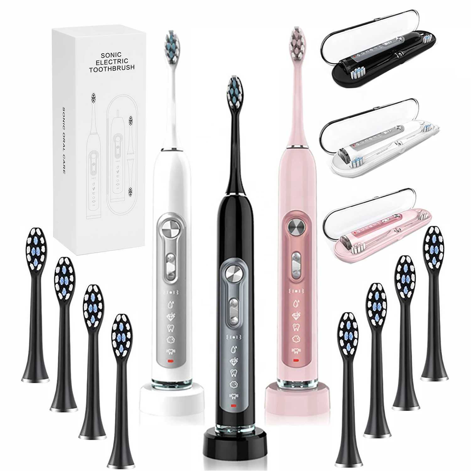 Sonic Electric Toothbrushes for Adults Smart Toothbrush Waterproof with 2pcs/8pcs Replaceable Heads and Charging Base C251121
